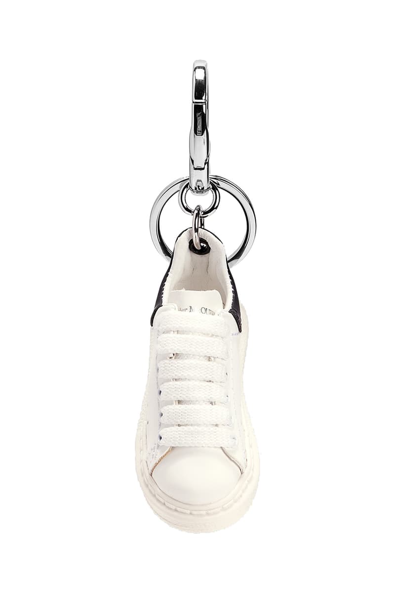 Alexander McQueen Oversized Sneaker Keychain Key Ring Accessories Footwear Fashion $243 USD Silver Tone Hardware HBX HYPEBEAST Cop Online Footwear Release Information Drop Date White Black Classic AMQ