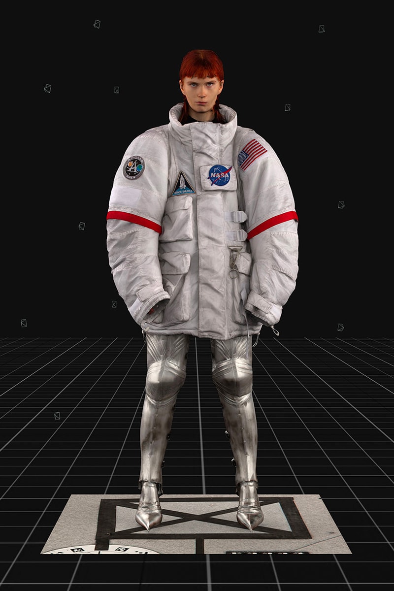 BALENCIAGA Fall 21 Items Feature Lookbook NASA Space Parka Suit Bomber falcon 9 meatball the worm Chevalier 110MM Bootie futuristic outwear Demna Gvasalia