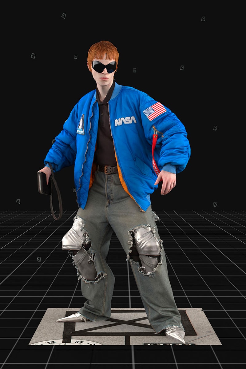 BALENCIAGA Fall 21 Items Feature Lookbook NASA Space Parka Suit Bomber falcon 9 meatball the worm Chevalier 110MM Bootie futuristic outwear Demna Gvasalia