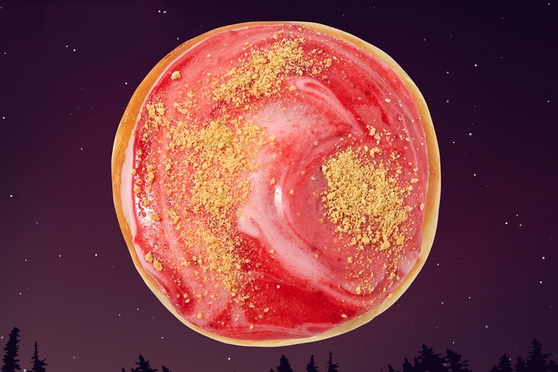 Krispy Kreme Strawberry Supermoon Doughnut info food sweets strawberry space cracker jam filling icing supermoon