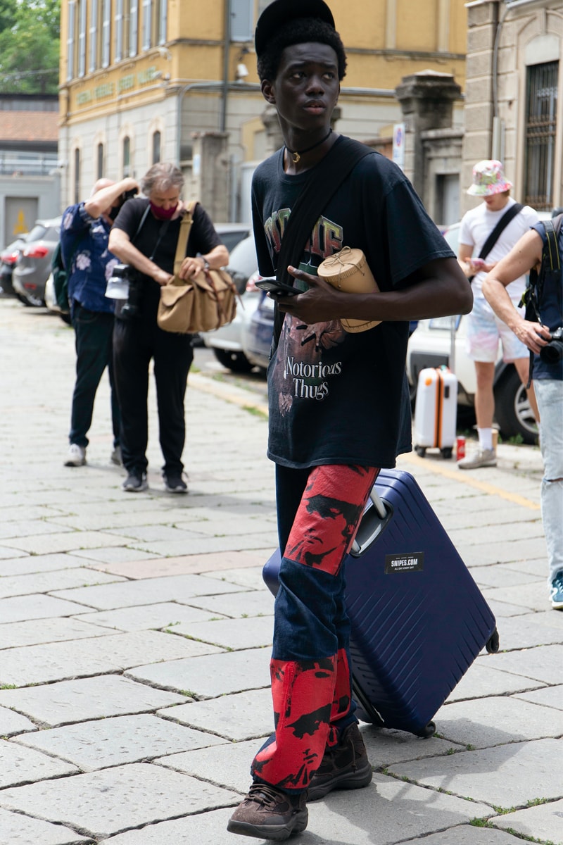 Milan Fashion Week SS22 Street Style Delivers Elegance in Bold Patterns and Casual Silhouettes MFW dolce & gabbana giorgio armani prada etro