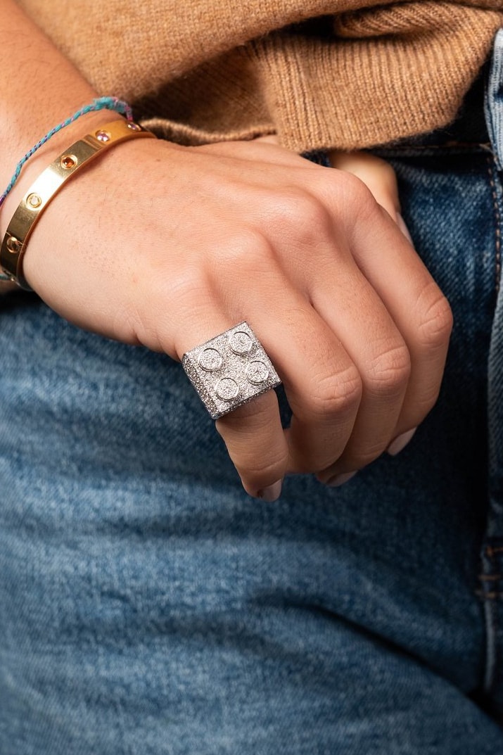 Nadine Ghosn The Bling Block Ring Building Blocks Collection LEGO Playing Brick Diamond 18K White Gold Gifts Accessories Emerging Jewelry Brands