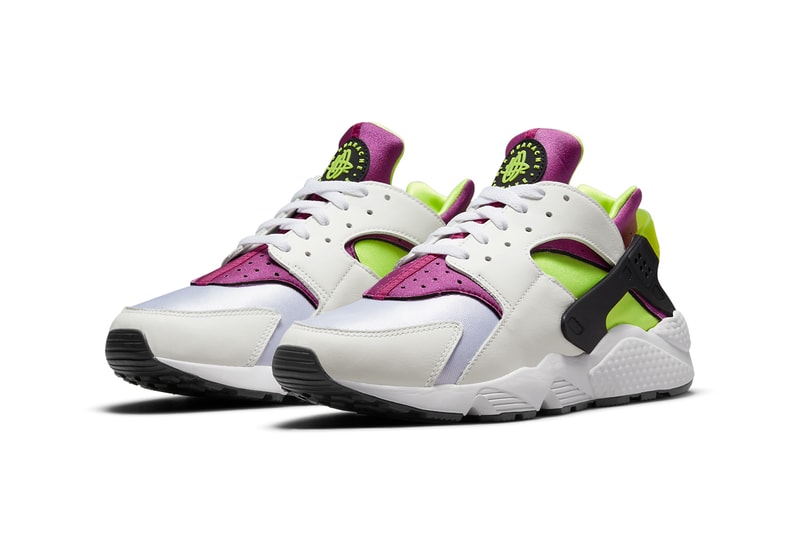 nike sportswear air huarache magenta white neon yellow black DD1068 104 official release date info photos price store list buying guide