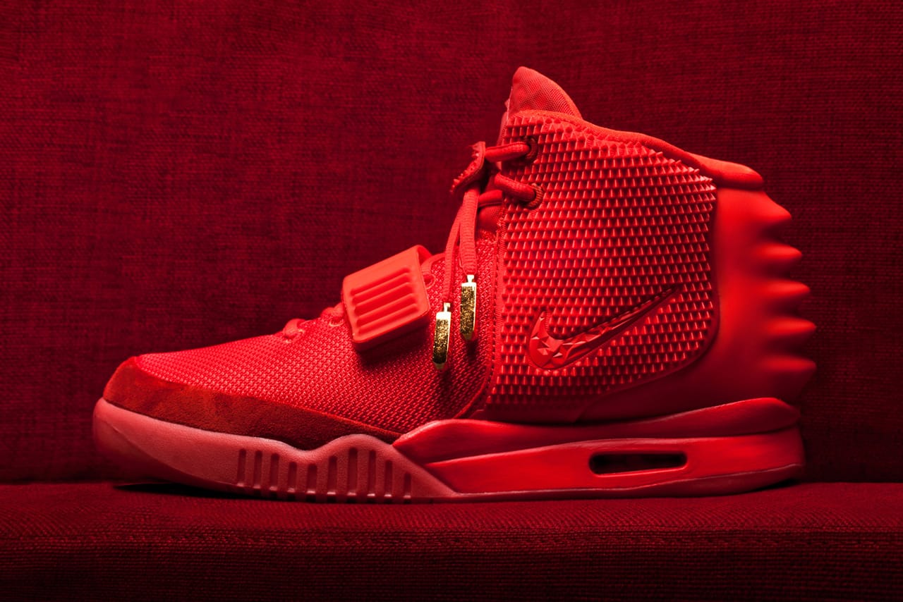 on foot air yeezy 2 red october