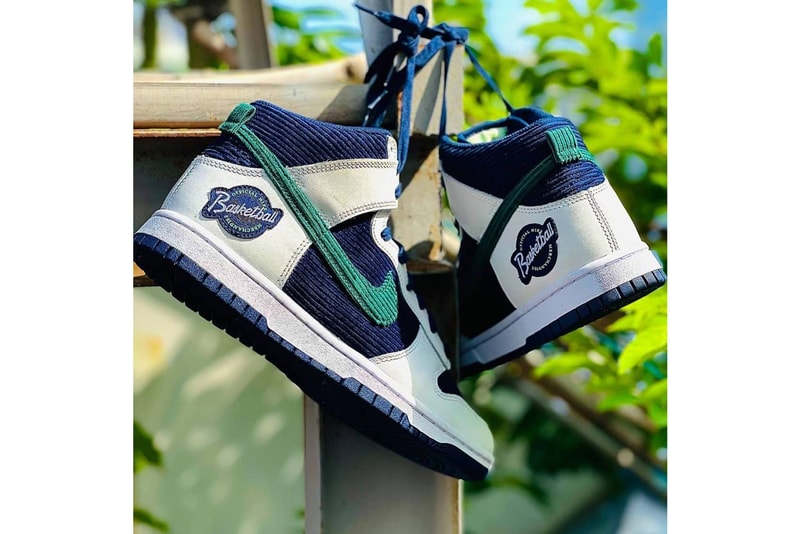 nike sportswear dunk high official nike basketball corduroy tan navy blue green official release date info photos price store list buying guide  