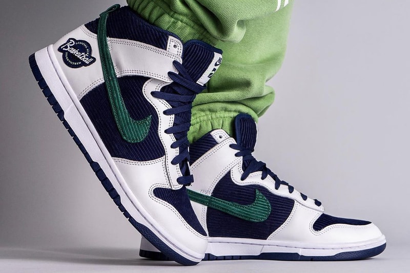nike sportswear dunk high sports specialties navy blue green white sail DH0953 400 official release date info photos price store list buying guide 