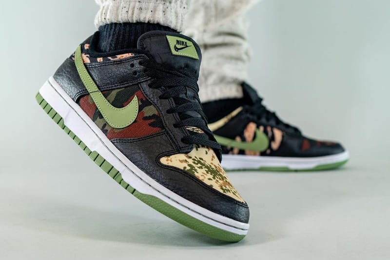 nike dunk low le oil green multi camo