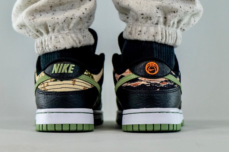 nike sportswear dunk low crazy camo black oil green white total orange DH0957 001 official release date info photos price store list buying guide