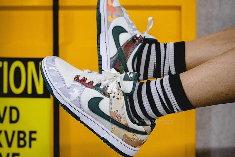 nike dunk multi camo on feet