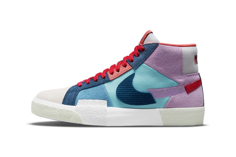 nike sb skateboarding zoom blazer mid mosaic purple red blue navy DA8854 500 official release date info photos price store list buying guide