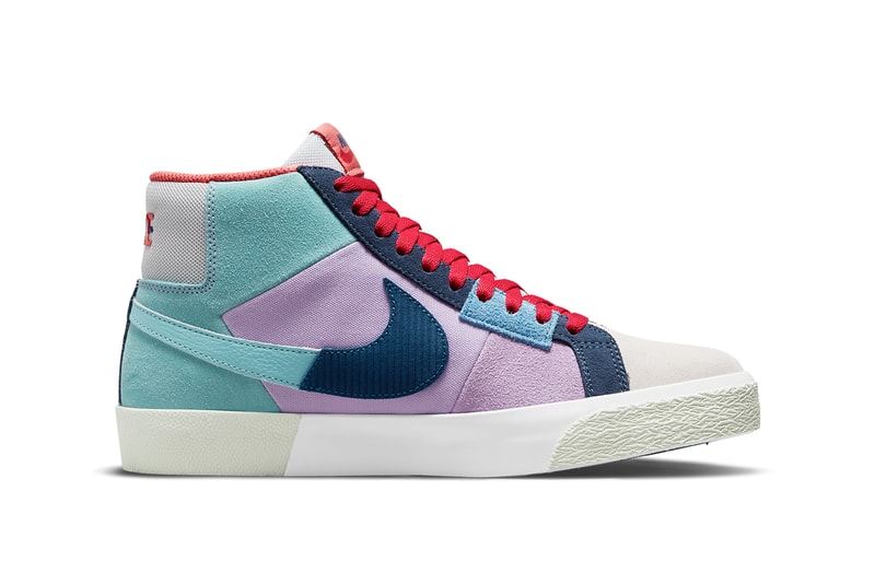 nike sb skateboarding zoom blazer mid mosaic purple red blue navy DA8854 500 official release date info photos price store list buying guide