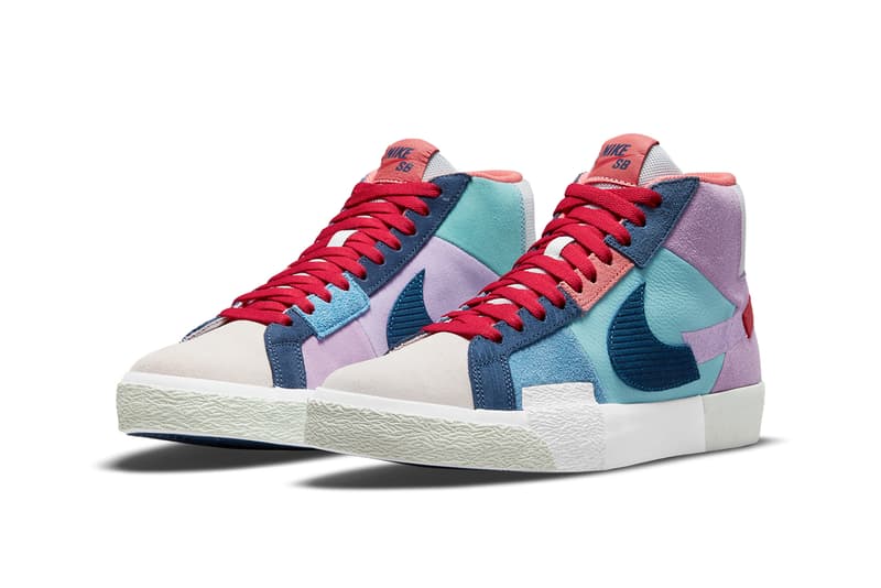 nike sb skateboarding zoom blazer mid mosaic purple red blue navy DA8854 500 official release date info photos price store list buying guide