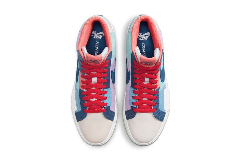 nike sb skateboarding zoom blazer mid mosaic purple red blue navy DA8854 500 official release date info photos price store list buying guide