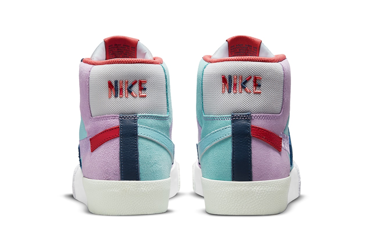 nike sb skateboarding zoom blazer mid mosaic purple red blue navy DA8854 500 official release date info photos price store list buying guide