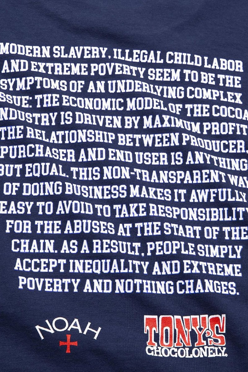 noah tonys chocolonely tee shirt cocoa industry slavery release info store list buying guide photos price 