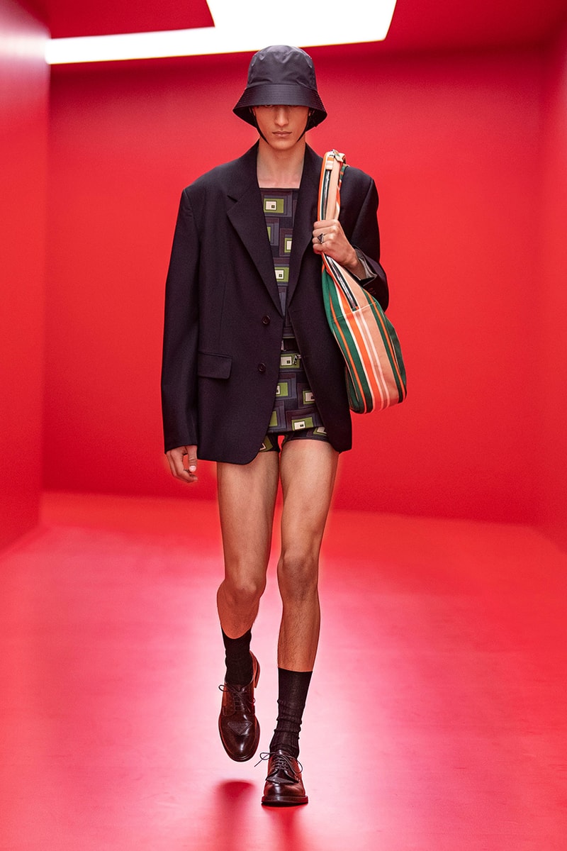 prada raf simons miuccia spring summer 2022 menswear beach skorts details first look milan fashion week information