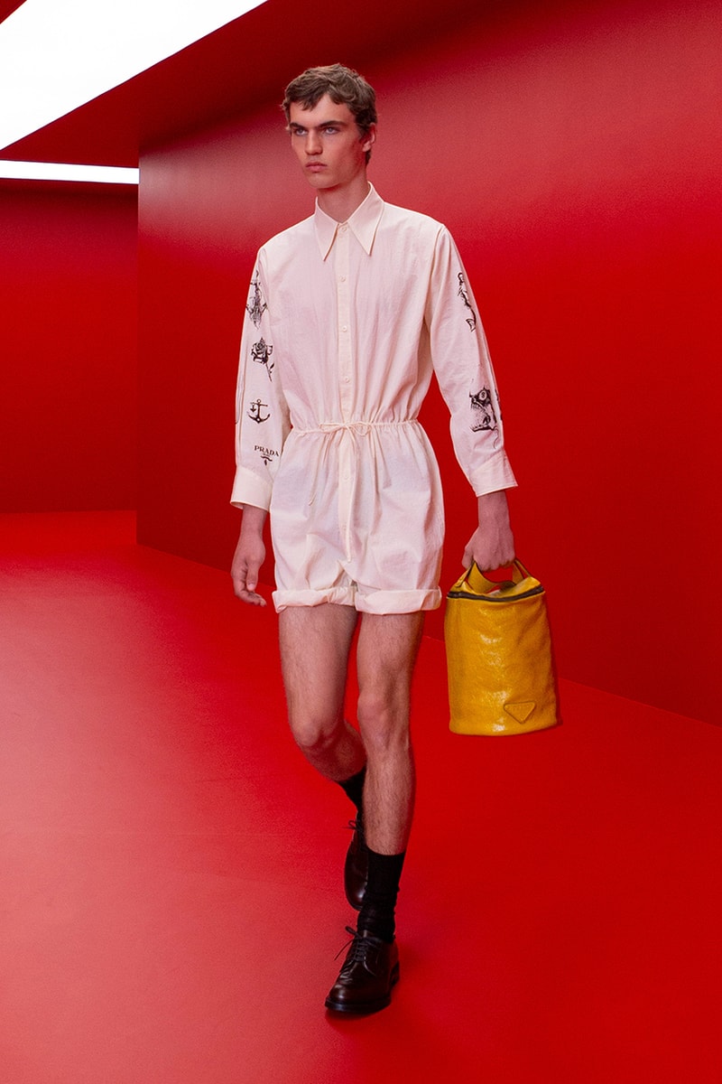 prada raf simons miuccia spring summer 2022 menswear beach skorts details first look milan fashion week information
