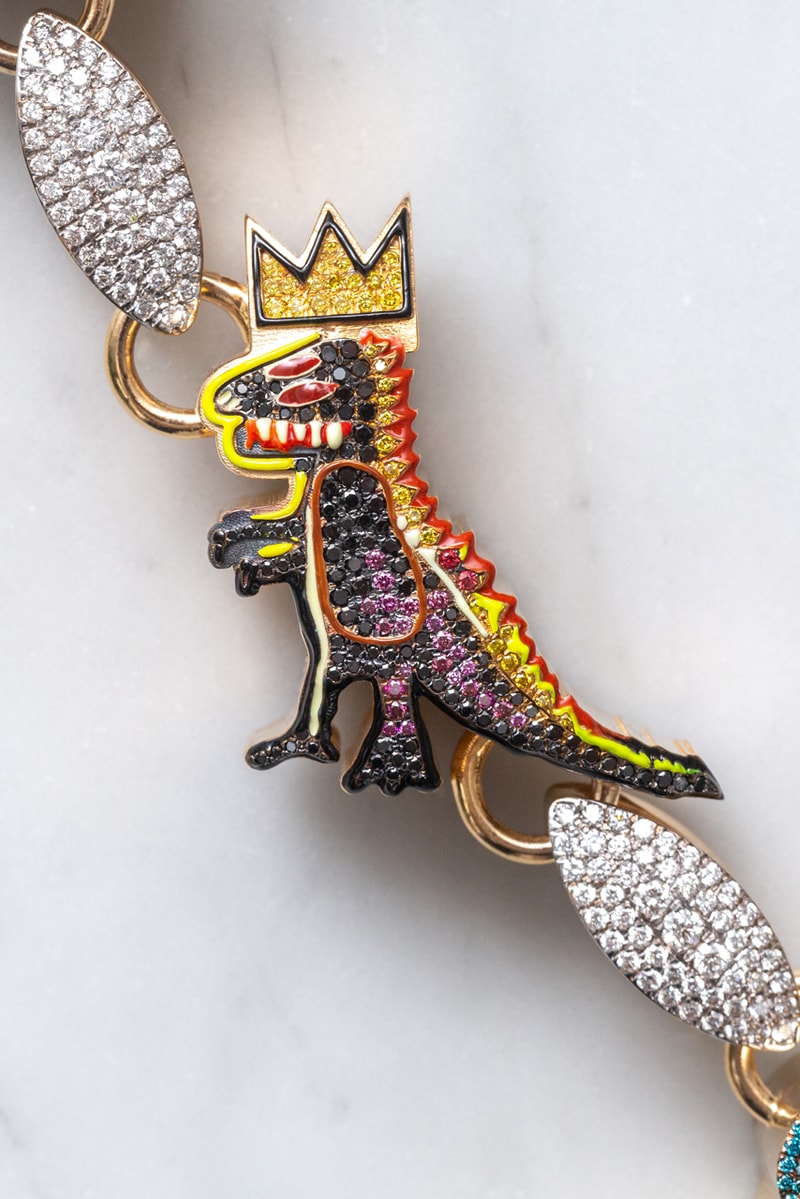 greg yuna steelo brim 250 k thousand usd artist chain necklace Hebru Brantley   Keith Haring  KAWS  Andy Warhol   George Condo  Todd James  Salvador Dalí  Bluethegreat or Blue  Jean-Michel Basquiat  Nina Chanel Abney photos info price