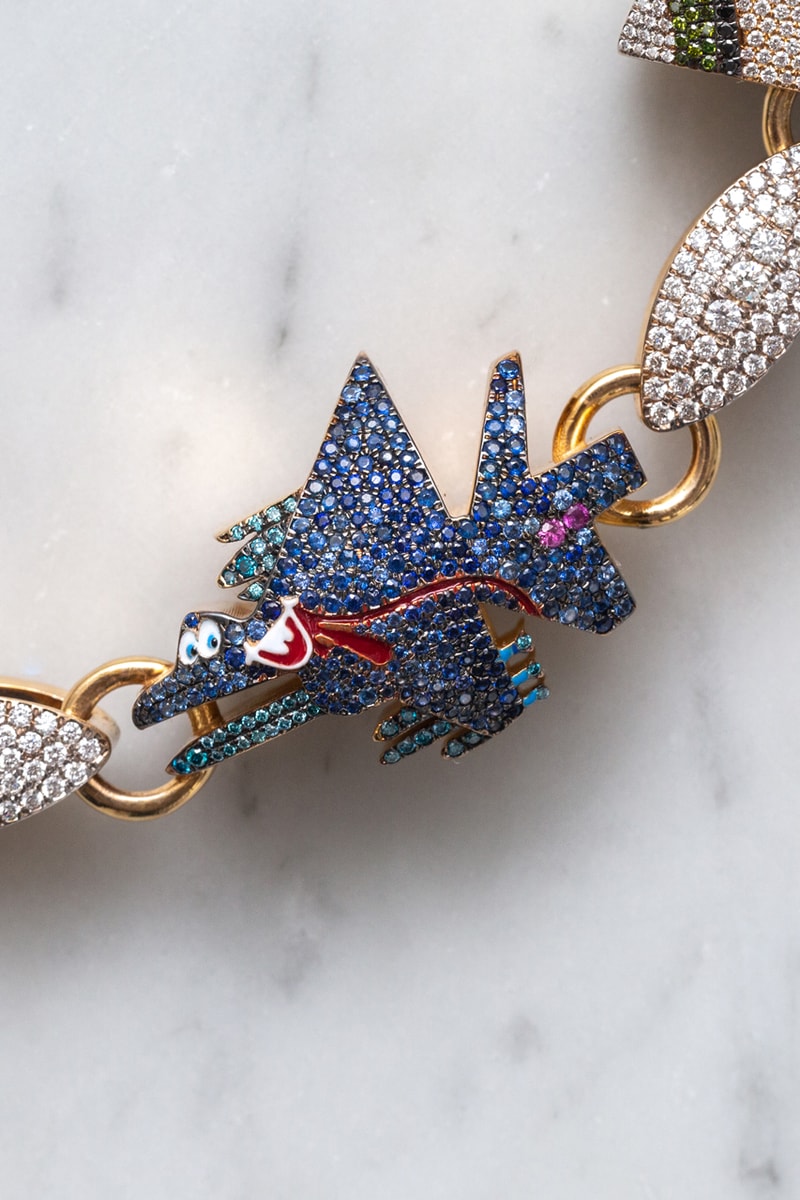 greg yuna steelo brim 250 k thousand usd artist chain necklace Hebru Brantley   Keith Haring  KAWS  Andy Warhol   George Condo  Todd James  Salvador Dalí  Bluethegreat or Blue  Jean-Michel Basquiat  Nina Chanel Abney photos info price