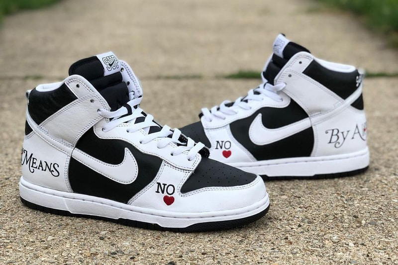 supreme nike sportswear sb dunk high by any means white black first look sample official release date info photos price store list buying guide
