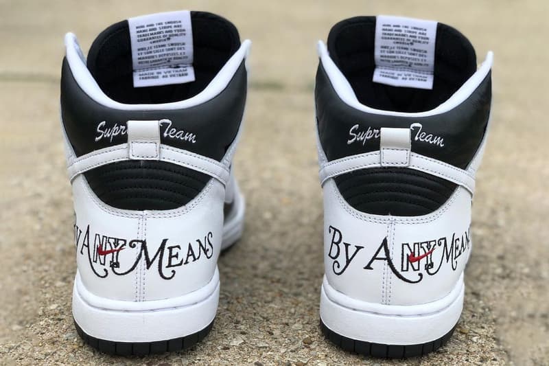 supreme nike sportswear sb dunk high by any means white black first look sample official release date info photos price store list buying guide