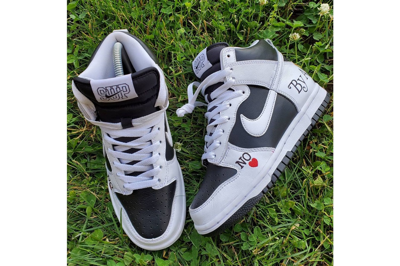 supreme nike sportswear sb dunk high by any means white black first look sample official release date info photos price store list buying guide