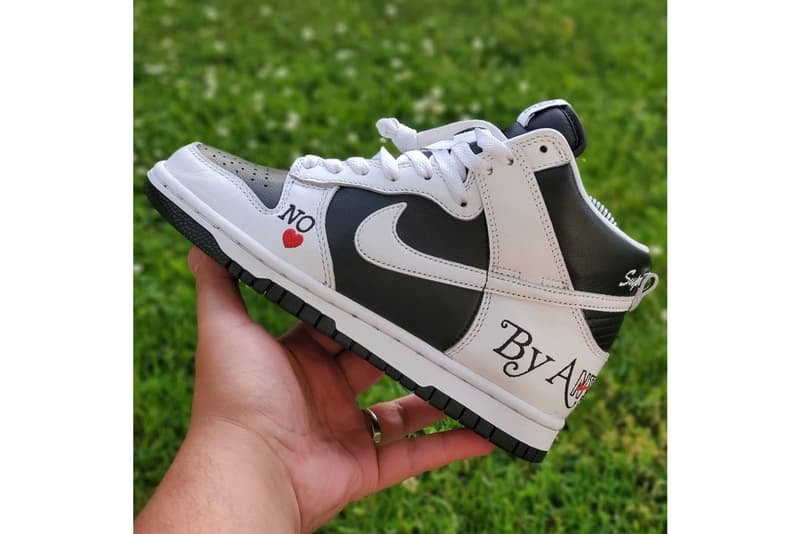 supreme nike sportswear sb dunk high by any means white black first look sample official release date info photos price store list buying guide