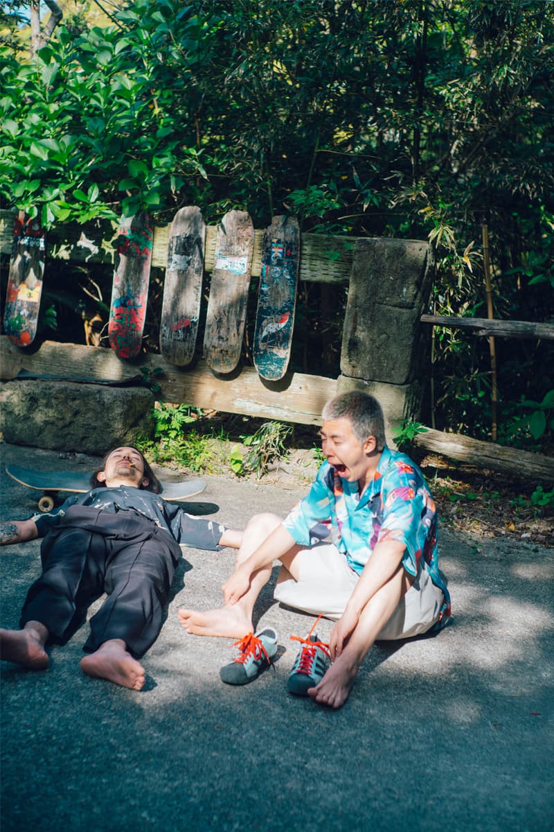 Evisen Skateboards Summer 2021 Lookbooks open collar shirt straight cut pants tetsuya nagato kei tanakadrink carrier bags