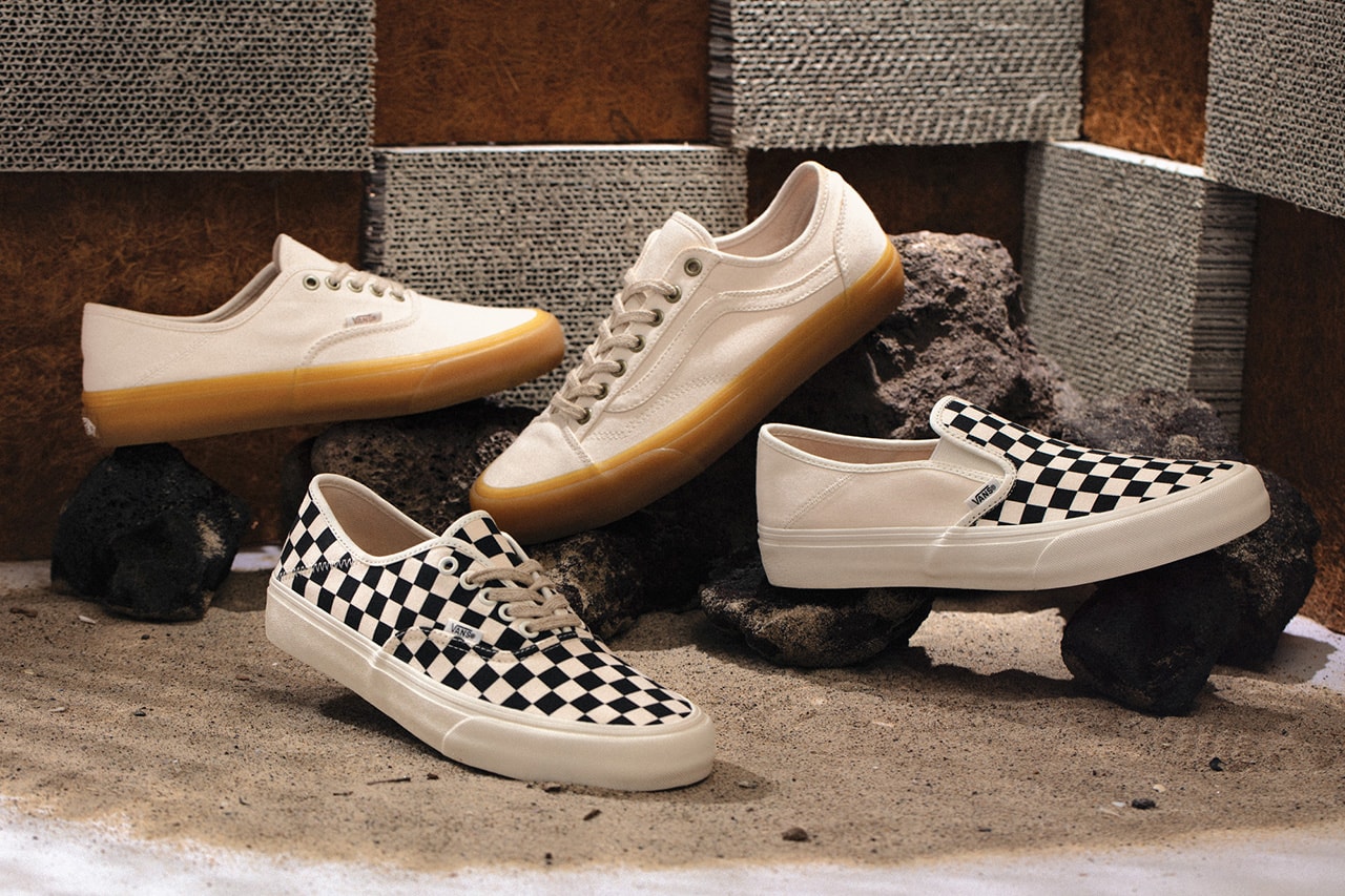 vans footwear skating surfing eco theory sustainable organic cotton release information buy cop purchase authentic styler 36 decon slip on checkerboard