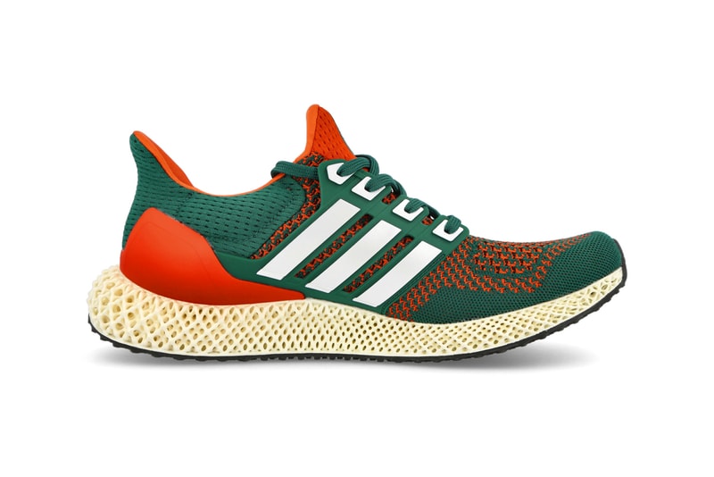 adidas Ultra4D "Miami Hurricanes" Collegiate Green Footwear White Collegiate Orange UltraBOOST 1.0 Q46439 Release Information Running Light Oxygen Resin