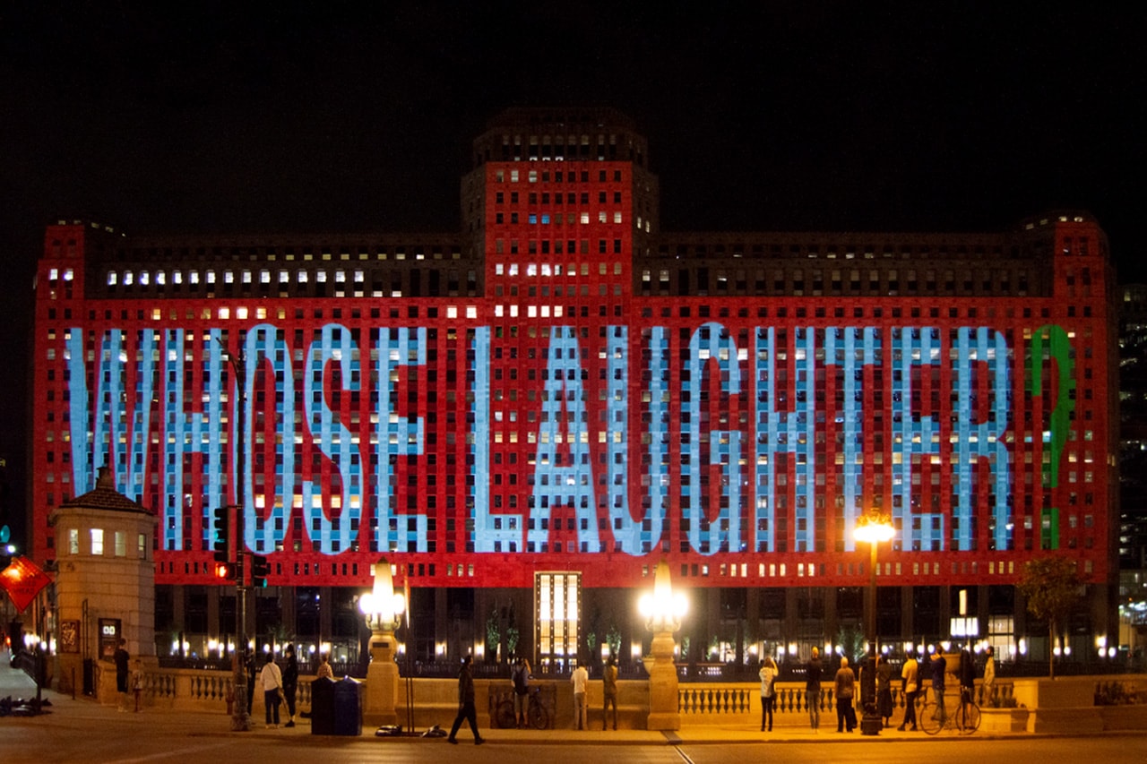 Barbara Kruger Art on theMART Chicago Projection 
