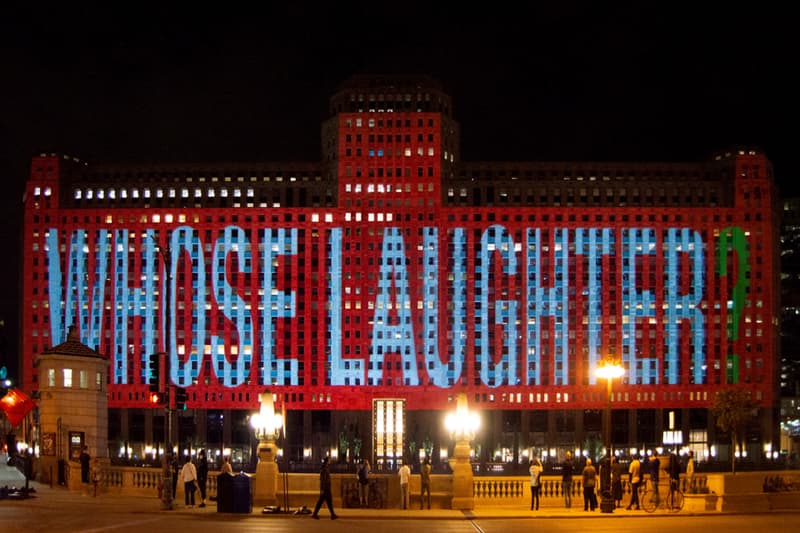 Barbara Kruger Art on theMART Chicago Projection