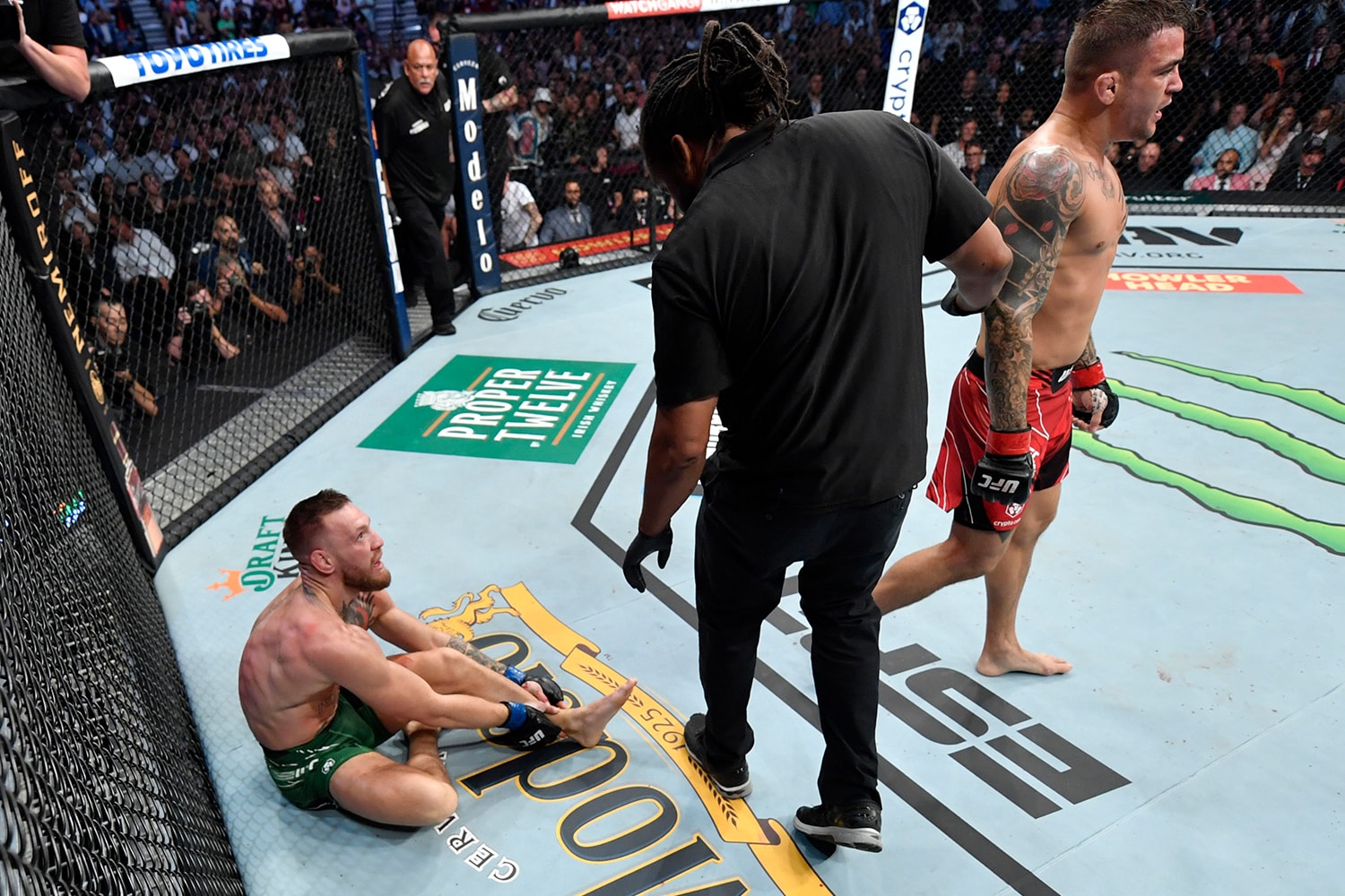 Conor McGregor Breaks Leg Dustin Poirier Trilogy Fight UFC 264 Results Info 