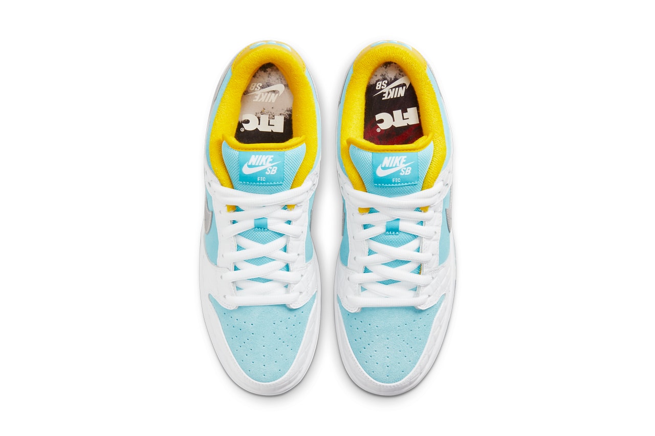 ftc skate shop nike sb skateboarding dunk low white yellow blue silver dh7687 400 official release date info photos price store list buying guide