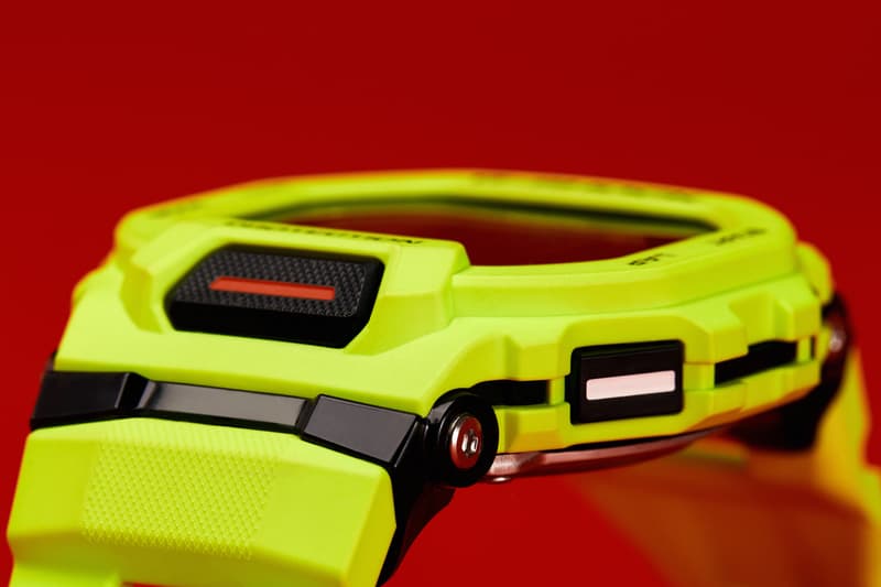 GBD-200 series GBD-200-1 GBD-200-2 GBD-200-9 models black blue yellow or fluorescent lime smaller profile design 2.0mm slimmer, 8.8mm shorter, and 3.4mm more narrow square-shaped case, the iconic octagonal bezel Bluetooth smartphone link and an accelerometer for step counting shock resistance, 200-meter water resistance, MIP LCD display, resin band and case/bezel material, mineral glass, 38-city world time, 1/100-second stopwatch and a countdown timer measurement for distance, speed, and pace, auto and manual lap measurement over a set distance, target alarm setting (for time and calories burned), and display customization $150 USD