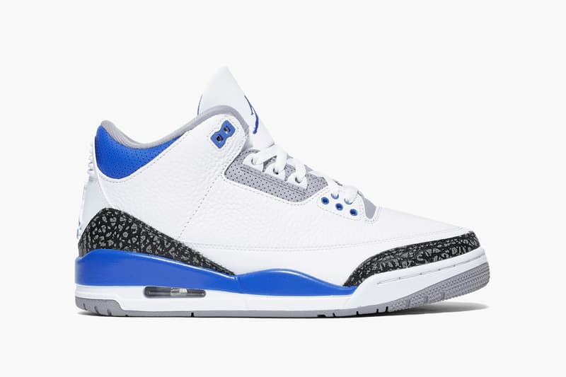 new jordan 3 sneakers mid top blue white Air Jordan 3 Retro "Racer Blue" Air Jordan 3 Retro "UNC" Air Jordan 3 Retro OG "True Blue" 2016 Air Jordan 3 Retro "Cool Grey" 2021 A Ma Maniére x Wmns Air Jordan 3 Retro SP "Raised By Women" Air Jordan 3 Retro Tinker "Air Max 1"