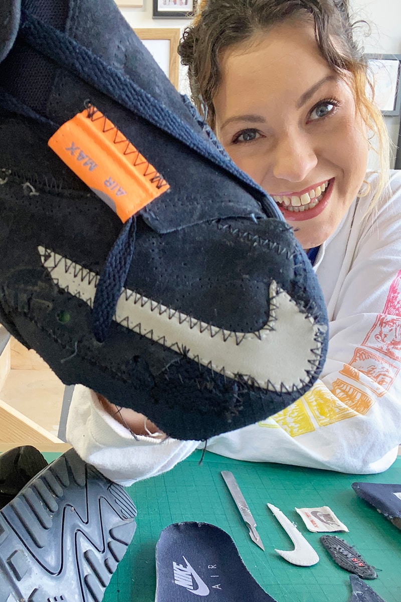 Helen Kirkum Nike Air Max 90 Deconstructed Reconstructed London Designer One Off Custom Shoes Off White Jordan 1 Reworked Sole Mates Interview Exclusive