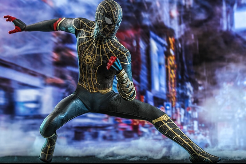 hot toys marvel cinematic universe studios spider man no way home tom holland black gold suit figure 1 6th 