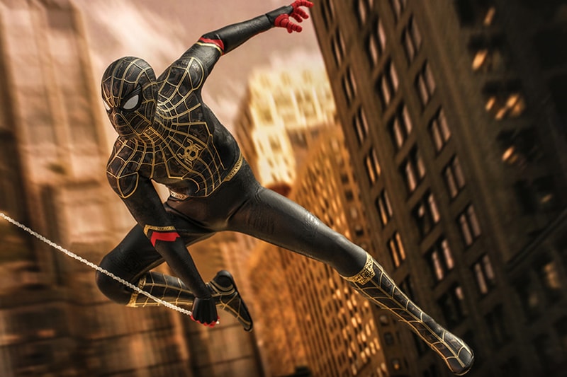 hot toys marvel cinematic universe studios spider man no way home tom holland black gold suit figure 1 6th 