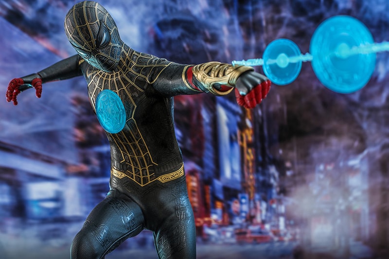 hot toys marvel cinematic universe studios spider man no way home tom holland black gold suit figure 1 6th 