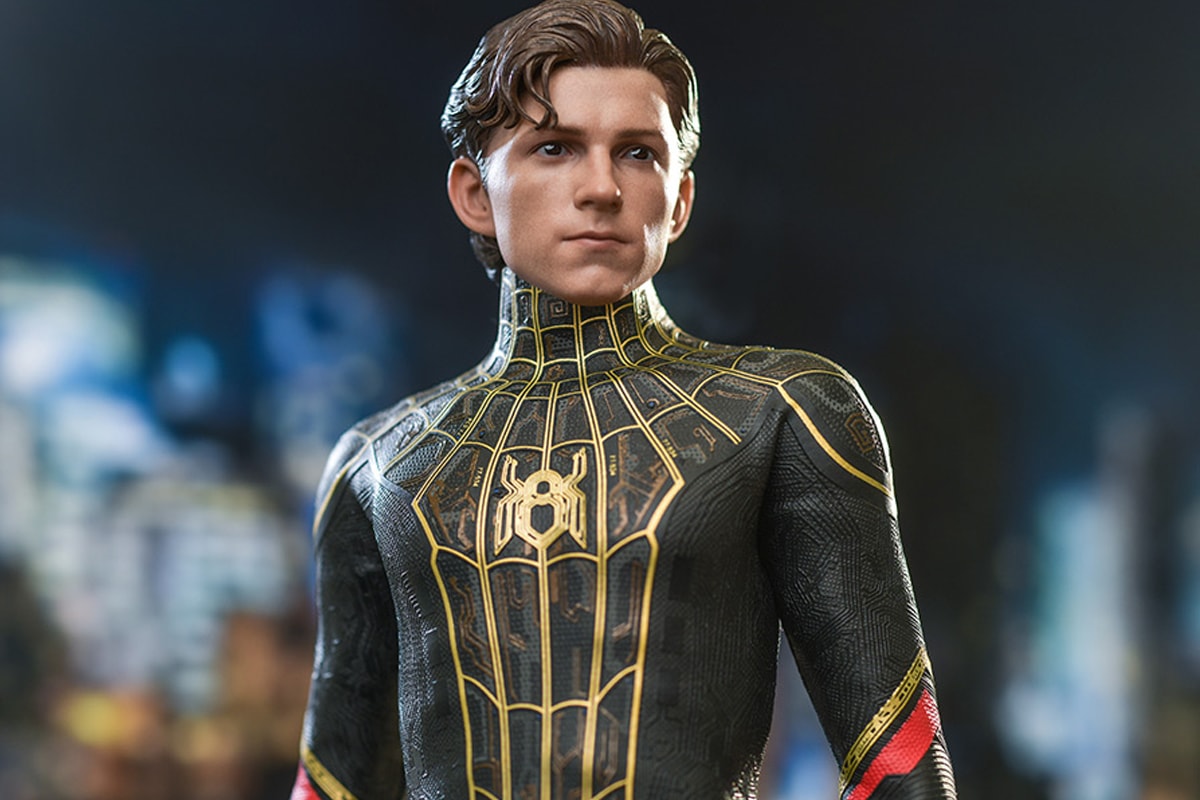 hot toys marvel cinematic universe studios spider man no way home tom holland black gold suit figure 1 6th 