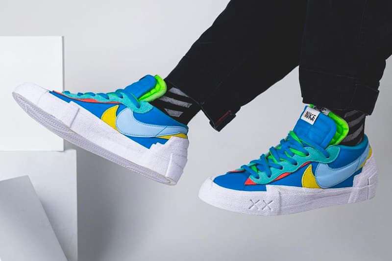 KAWS sacai Nike Blazer Low On-Foot Look Release Info DM7901-600 DM7901-400 Date Buy Price