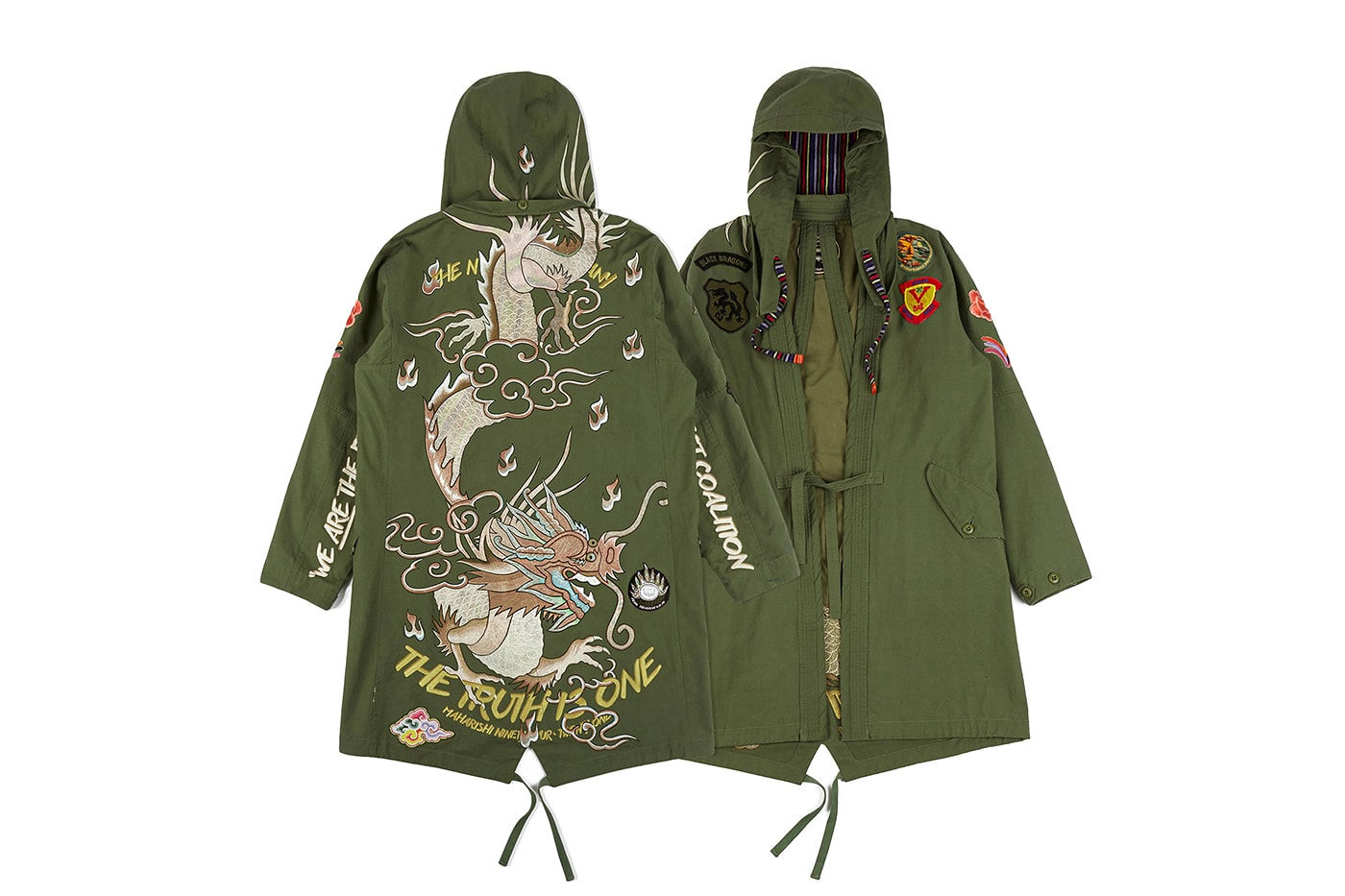 Maharishi Dragon Phoenix Embroidery Capsule collection US Army vietnam 1960s parka shirts snopants summer spring 2021 release drop