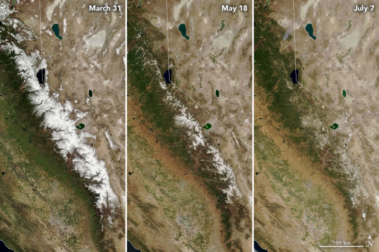 Новые изображения НАСА показывают резкие последствия засухи в Калифорнии, изменение климата, земная обсерватория
