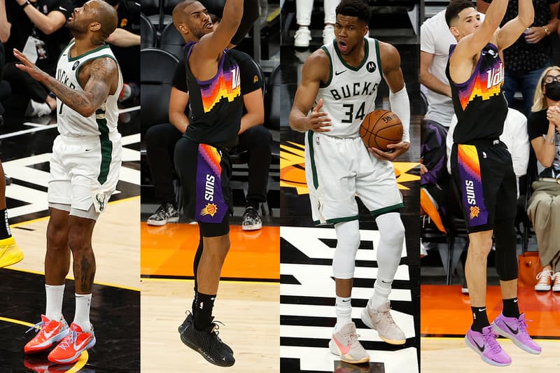 NBA 2021 Finals Game 1 Who Has the Best On-Court Kicks? pj tucker nike kobe 6 devin booker chris paul jordan cp3 xii giannis antetokounmpo nike zoom freak 2 sneakers kicks on court phoenix suns milwaukee bucks