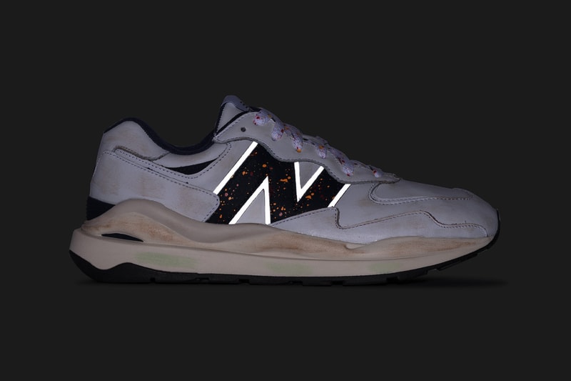 New Balance 57/40 "Father's Day" Colorway White Navy Distressed Aged Sole Unit Dad Shoes Paint Speckles Splatters Release Information HBX