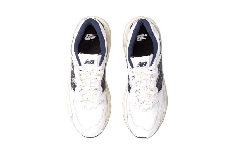 New Balance 57/40 "Father's Day" Colorway White Navy Distressed Aged Sole Unit Dad Shoes Paint Speckles Splatters Release Information HBX