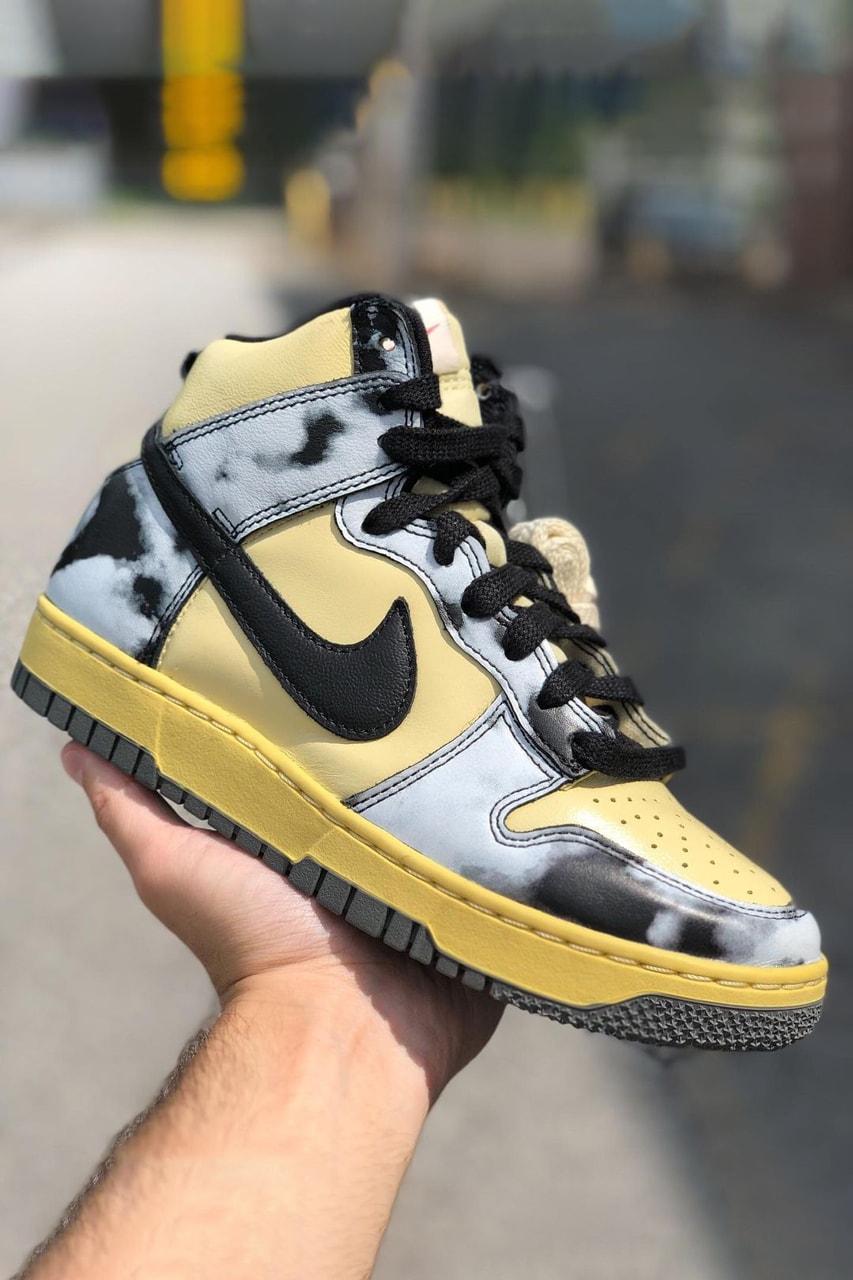nike sportswear dunk high tie dye black white gray yellow official release date info photos price store list buying guide