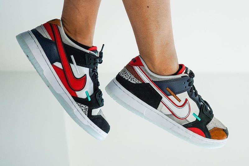 nike sportswear dunk low scrap safari navy blue red gray brown official release date info photos price store list buying guide