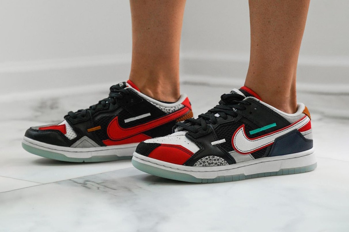 nike sportswear dunk low scrap safari navy blue red gray brown official release date info photos price store list buying guide